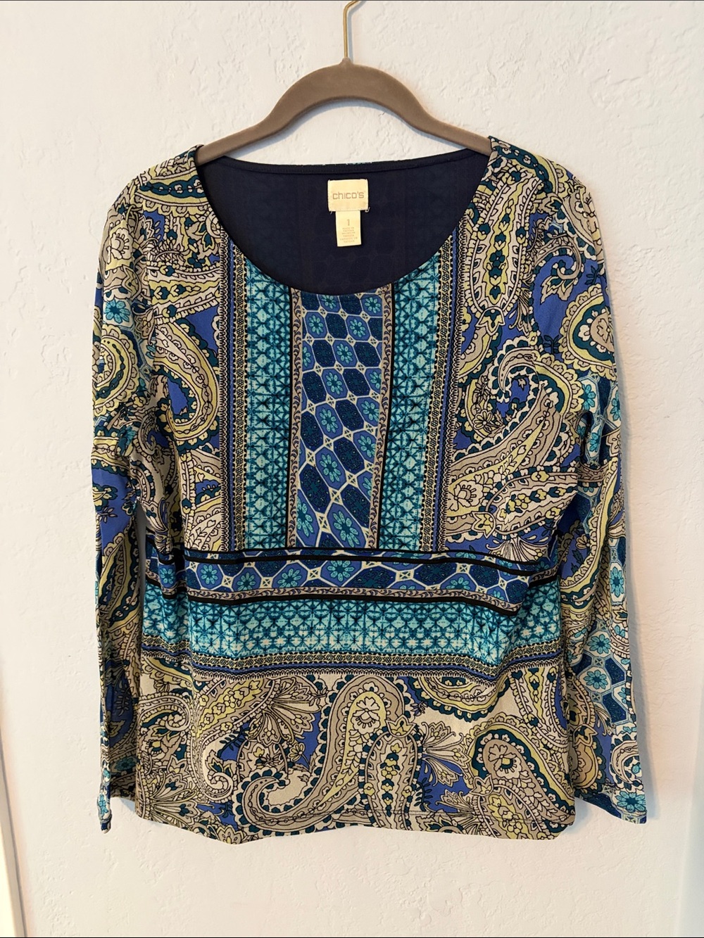 Chico's Multi-Blue Paisley & Geometric Long Sleeve Top